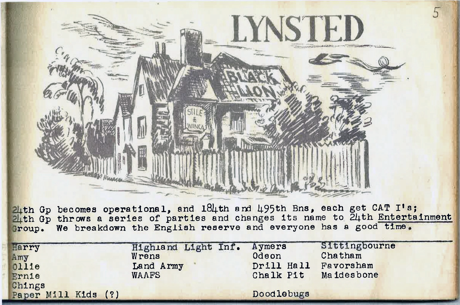Lynsted Page from "Travels of the 24th AAA Group booklet
