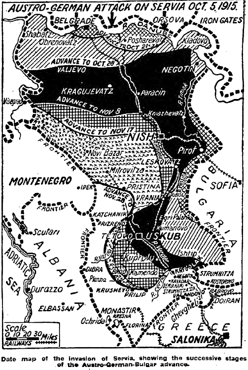 Balkan Front at the time of the German invasion 1915
