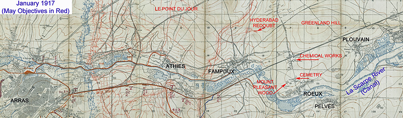 map of  Athies and Fampoux in January 1917