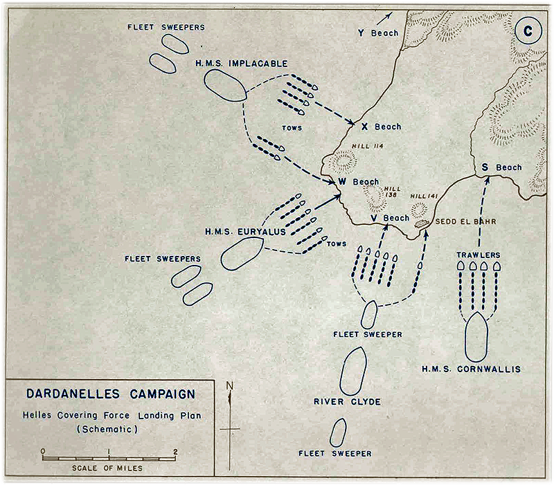 Map of the attack on Gallipoli Peninsular