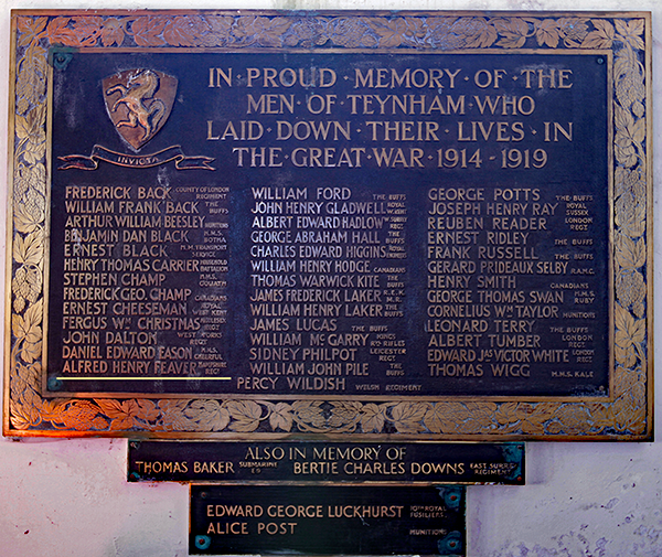 Teynham Memorial in St Marys Church - Alfred Henry Feaver