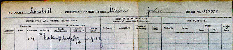 Wilfred John Gambell's Conduct Sheet