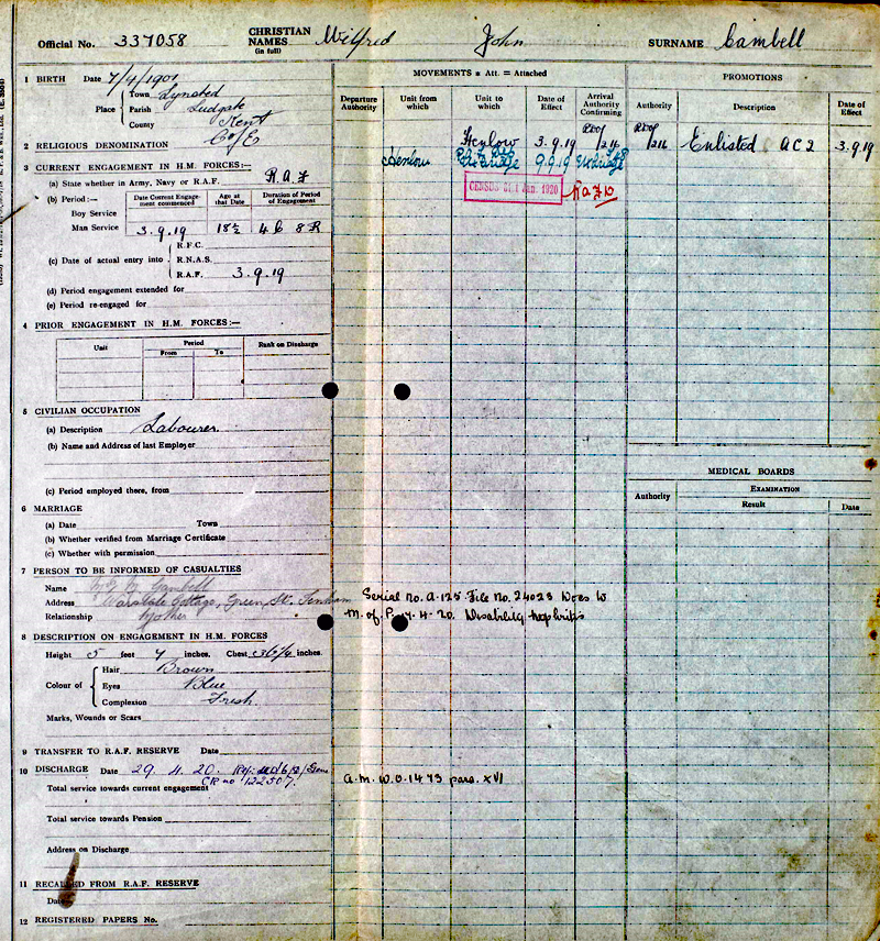 Wilfred John Gambell's Service Record