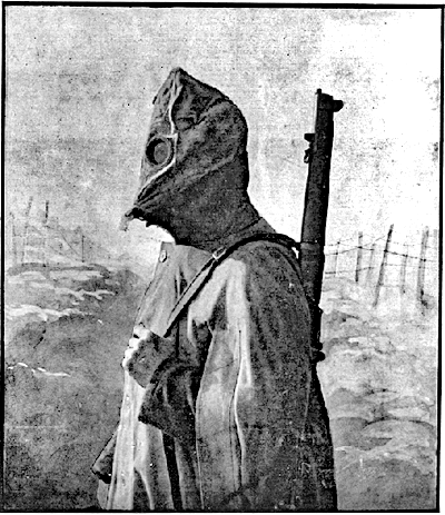 Image of soldier wearing a gas mask - posed
