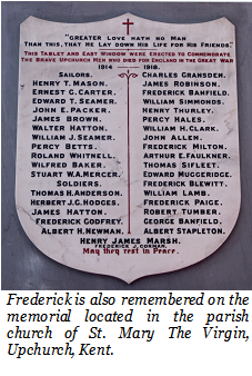 Upchurch Church Plaque remembrance of Frederick Godfrey