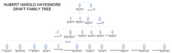 Enlarged Draft Family tree for Hubert Harold Hayesmore of Newnham