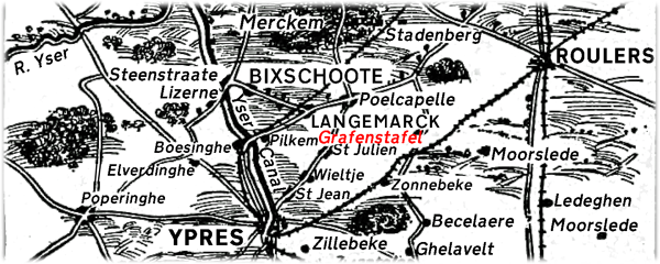 Map from 1915 of Ypres and Grafenstafel 
