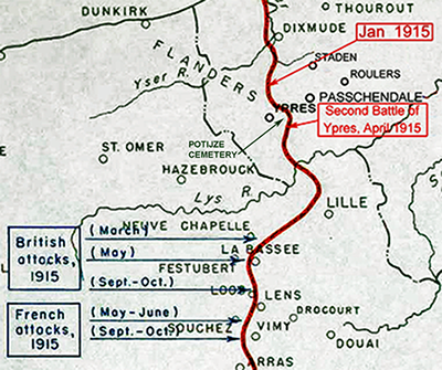 Map of the area around Ypres and Potijze