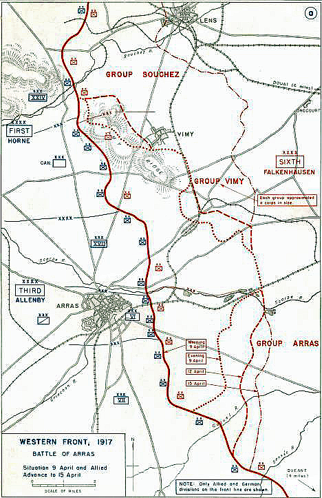 Map of  1917 for the Battle of Arras