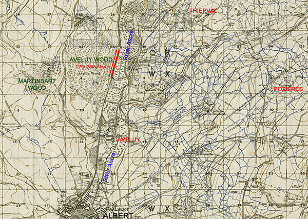 Map of the region between Albert and Pozieres