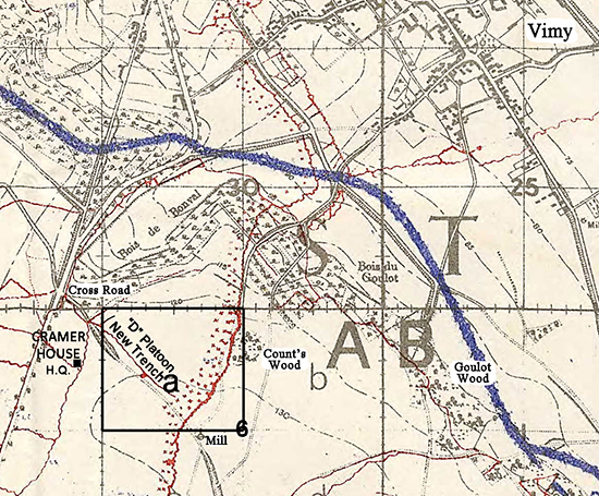 Map near Vimy and Sappers House