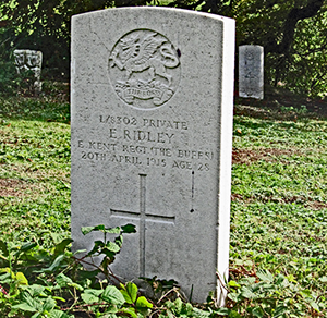 Gravestone for Ernest Ridley in Teynham St. Mary Churchyard