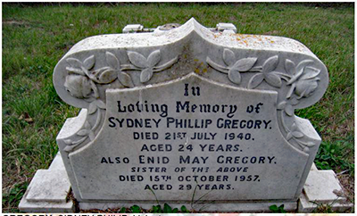 Headstone in Oare Churchyard for Sydney Philip Gregory of Oare