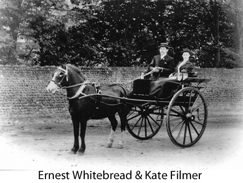 Ernest Whitebread and Kate Filmer in a horse-drawn buggy